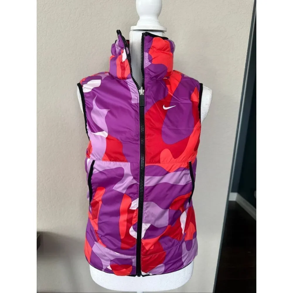 NEW Nike Girls Large Reversible Purple Polka Dot Orange Puffer Vest